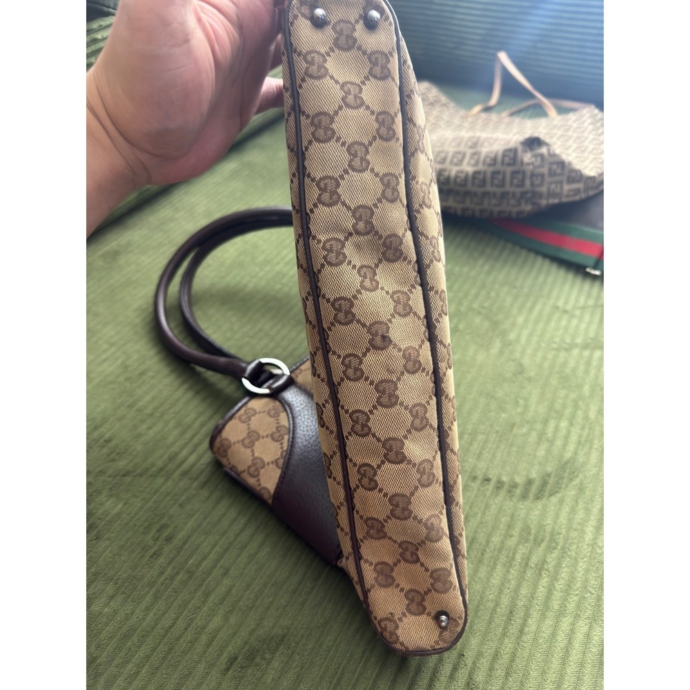 Gucci Abbey GG Monogram Canvas Leather Shoulder Bag Brown w/ issue Cert of Auth - Picture 3 of 10